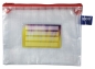 Preview: Kleinkrambeutel Mesh Bag Reißverschlussbeutel A6 aus faserverstärkter PVC-Folie mit rotem Reißverschluss – 5 Stück