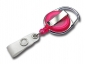 Preview: JOJO – Ausweishalter Ausweisclip Schlüsselanhänger runde Form Metallumrandung Druckknopfschlaufe Farbe transparent pink - 10 Stück