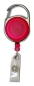 Preview: JOJO – Ausweishalter Ausweisclip Schlüsselanhänger runde Form Metallumrandung Druckknopfschlaufe Farbe transparent pink - 10 Stück