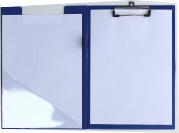 Klemmbrettmappe / Schreibmappe / Clipboard-Mappe A4 economy aus Graupappe, mit PVC-Folien Überzug, mit Drahtbügelklemme und Vorderdeckel, leinengeprägt, Farbe: blau - 1 Stück