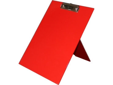 Klemmbrett Aufsteller / Präsentationsklemmbrett / Standklemmbrett, A4, genäht, aus Karton, mit Klemmmechanik, mit Aufstellfunkion, Farbe: rot – 1 Stück