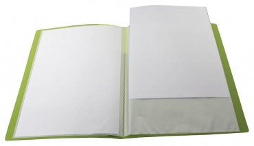 EXXO by HFP Sichtbuch / Sichthüllenmappe, A4, aus PP, mit 20 fest eingeschweißten und oben offenen Klarsichthüllen, mit Einschubtasche auf der Vorderseite, Farbe: transparent limone – 1 Stück