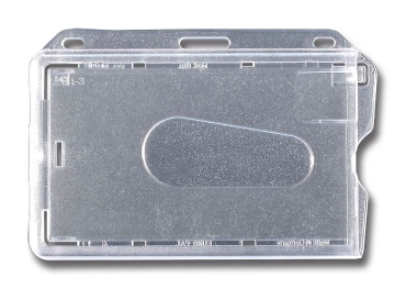 Kartenhalter / Cardholder / Namensschild,passend für 1 Karte, mit Daumenaussparung, mit Ründlöchern und Langloch, aus Polykarbonat, Farbe: transparent matt -10 Stück