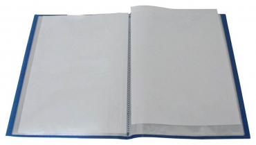 EXXO by HFP Flexibles Sichtbuch / Sichthüllenmappe / Soft-Schtbuch, A4, aus PP, mit 30 fest eingeschweißten und oben offenen Klarsichthüllen, mit Hülle auf dem Front- und Rückendeckel, Farbe: transparent blau – 1 Stück