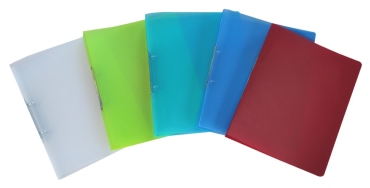 EXXO by HFP Ringbuch / Ringmappe / Ringordner, A4, aus PP, mit 2er Rundringmechanik und selbstklebenden Rückenschild, Farbe: transparent farbig sortiert– 5 Stück