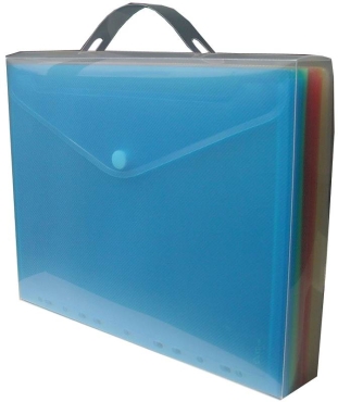 Unterlagenkoffer A4 quer transparent farbig sortiert - mit Dokumentenmappen zum Abheften mit EURO-Lochung, Abheftrand, Klappe und Klettverschluss - 25 Stück