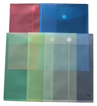 Dokumententaschen mit Klettverschluss A4 hoch, transparent farbig sortiert, aus PP - 10 Taschen