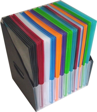 Dokumententaschen A4 quer mit Klettverschluss, aus PP, transparenr farblich sortiert, 6 verschiedene Farben - 120 Stück