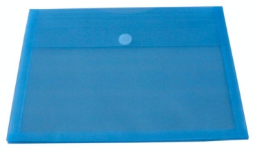 Dokumententaschen A4 quer mit umlaufender Dehnfalte u. Klettverschluss, transparent blau, mit 30 mm Füllhöhe, aus PP - 10 Stück
