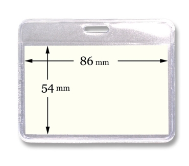 Ausweishülle / Kartenhalter  / Kunststoffhalter, für Namenschilder, horizontal tragbar, Langloch, Farbe: transparent - 10 Stück