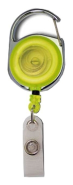 JOJO – Ausweishalter Ausweisclip Schlüsselanhänger runde Form Metallumrandung Druckknopfschlaufe Farbe transparent gelb - 100 Stück