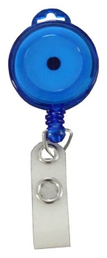 JOJO – Ausweishalter Ausweisclip Schlüsselanhänger, runde Form, Bandschlitz, Druckknopfschlaufe, Farbe transparent Blau - 100 Stück