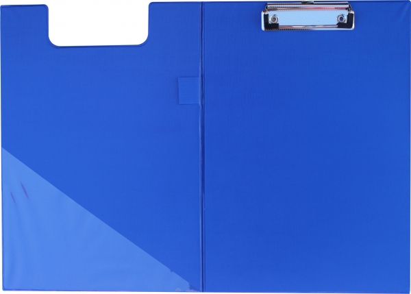 Klemmbrettmappe / Schreibmappe / Clipboard-Mappe A4 economy aus Graupappe, mit PVC-Folien Überzug, mit Drahtbügelklemme und Vorderdeckel, leinengeprägt, Farbe: blau - 1 Stück