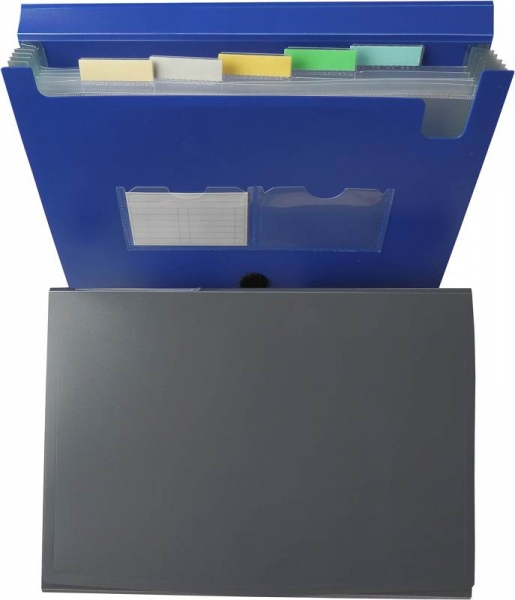 EXXO by HFP Fächertasche / Aktentasche / Sammeltasche, passend für A4 Unterlagen, 5 Fächer, aus PP, dehnbare Fächer, mit Klarsicht-Taben, Klettverschluss und Namensschildtaschen, Farbe: blau – 1 Stück