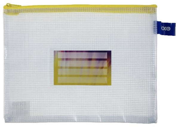 Kleinkrambeutel Mesh Bag Reißverschlussbeutel A5 aus faserverstäkrter PVC-Folie mit gelbem Reißverschluss – 5 Stück
