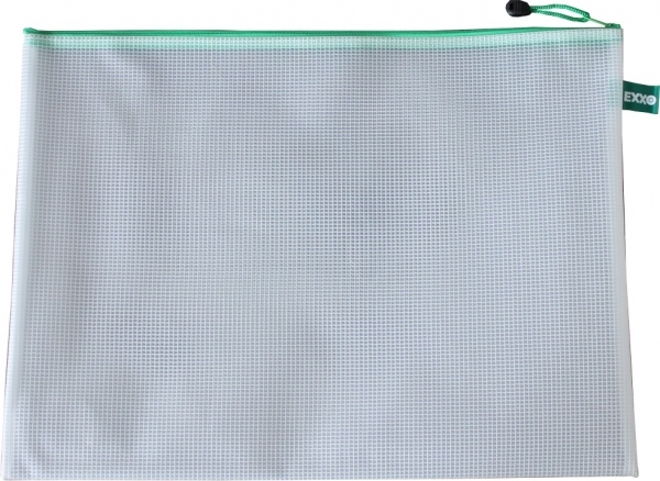 Kleinkrambeutel Mesh Bag Reißverschlussbeutel A3+ aus faserverstärktem EVA, PVC-Frei, ECO-Friendly, mit grünem Reißverschluss – 5 Stück