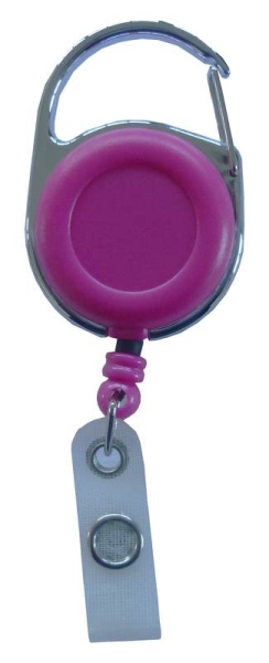 JOJO – Ausweishalter Ausweisclip Schlüsselanhänger runde Form Metallumrandung Druckknopfschlaufe Farbe pink- 10 Stück