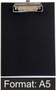 Klemmbrett / Schreibplatte / Klemmplatte economy aus Graupappe, A5, mit PVC-Folien Überzug, mit Drahtbügelklemme, leinengeprägt, Farbe: schwarz - 1 Stück