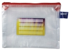Kleinkrambeutel Mesh Bag Reißverschlussbeutel A6 aus faserverstärkter PVC-Folie mit rotem Reißverschluss – 5 Stück